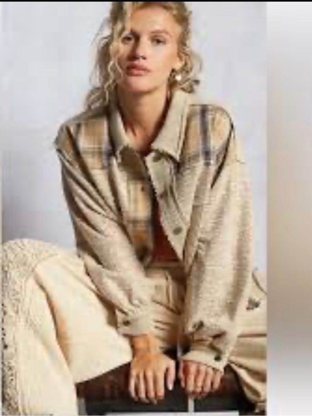 POL Plaid Beige Shacket Jacket - Women Tops NWOT